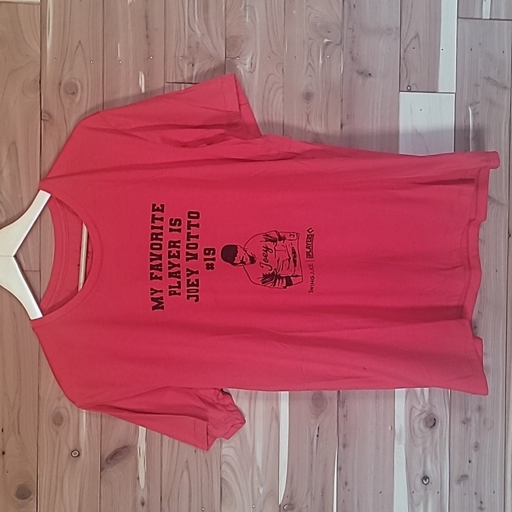 Swing Juice Baseball Tee, Size L, Red, Black, Soft, Joey Votto, #19